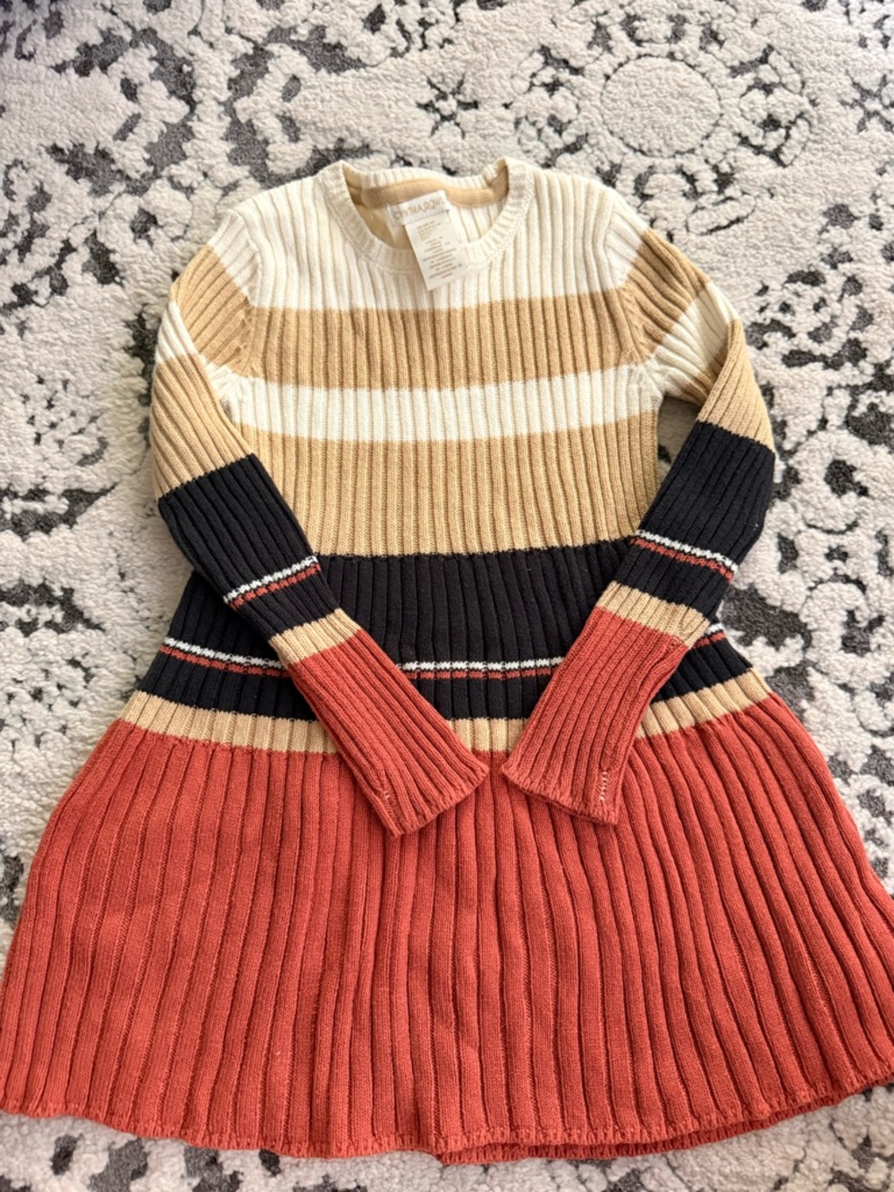 Cynthia Rowley Striped Ribbed Knit Dress in Cream, Tan, Black & Rust